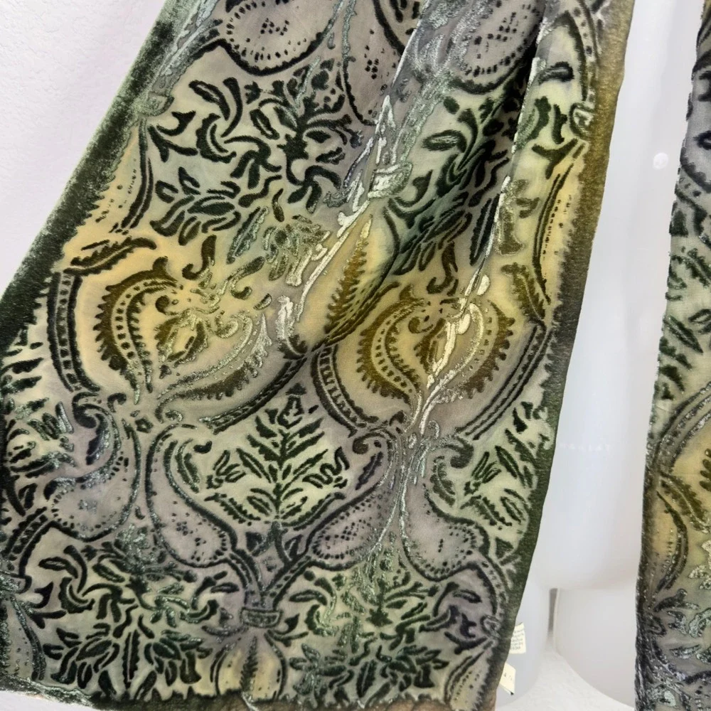 Lord & Taylor Scarf Womens OS‎ Green Gold Silk Paisley Burnout Velvet Luxury
